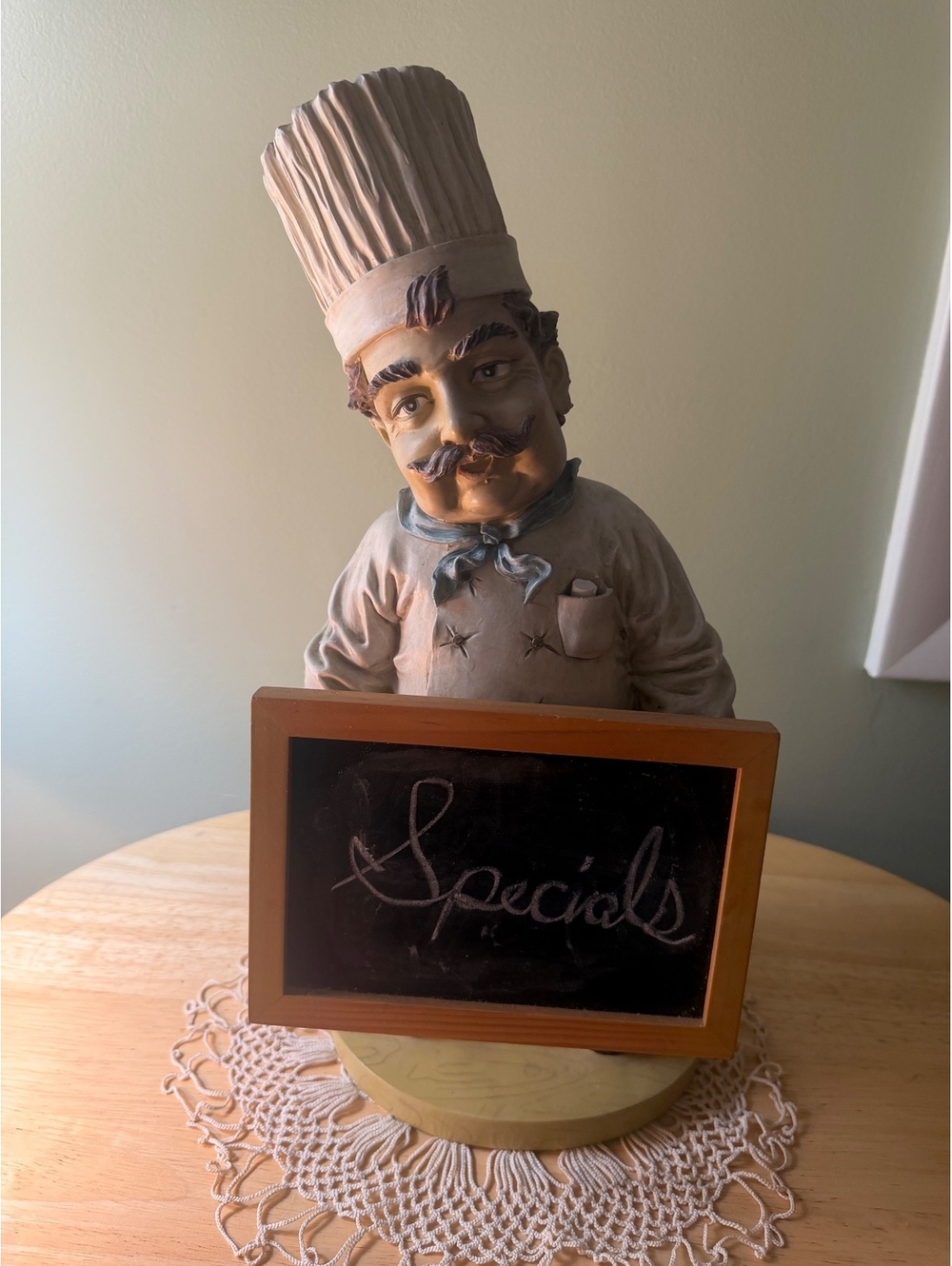 Vintage Style Polyresin Chef Figurine with Chalkboard Menu